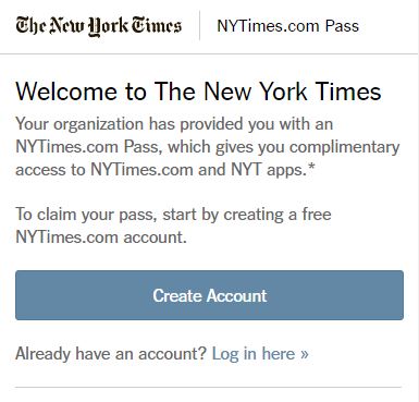 New York Times sign-up page