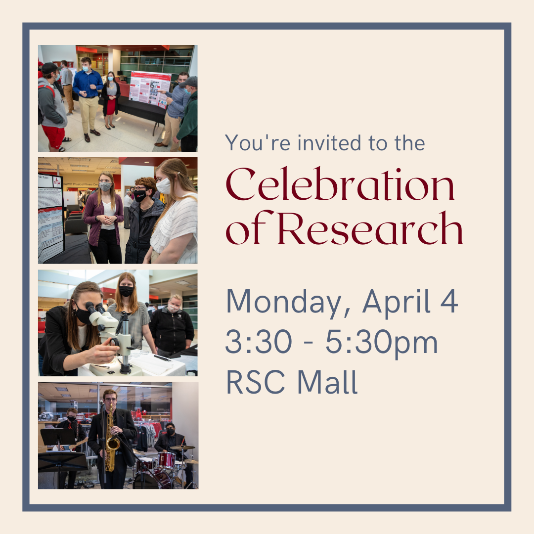 Celebration of Research, April 4, 3:30-5:30pm, RSC Mall