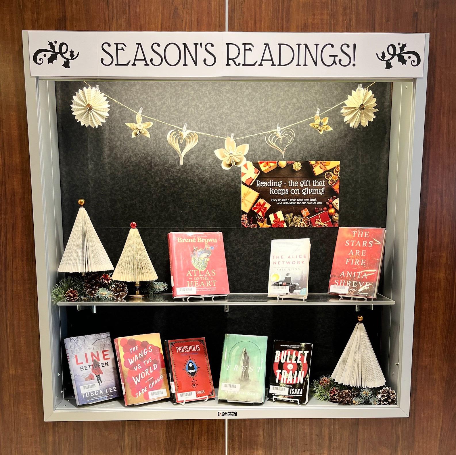 We know it’s hard to think about fun reading right now, but check out our display of good reads! Take some home to enjoy over break. We’ll extend the due date for you!