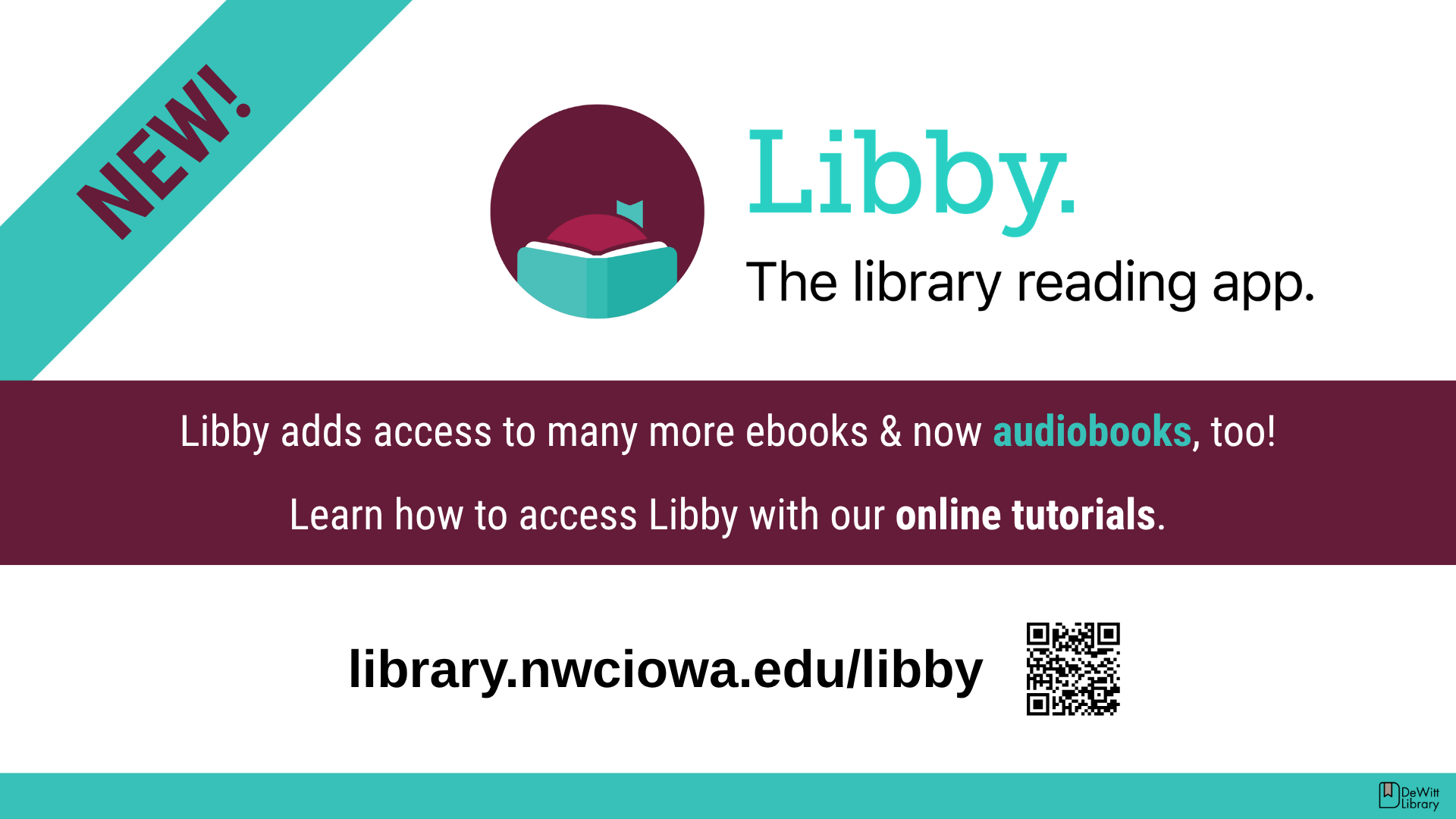 New! DeWitt Library offers access to Libby via MOBIUS consortium.