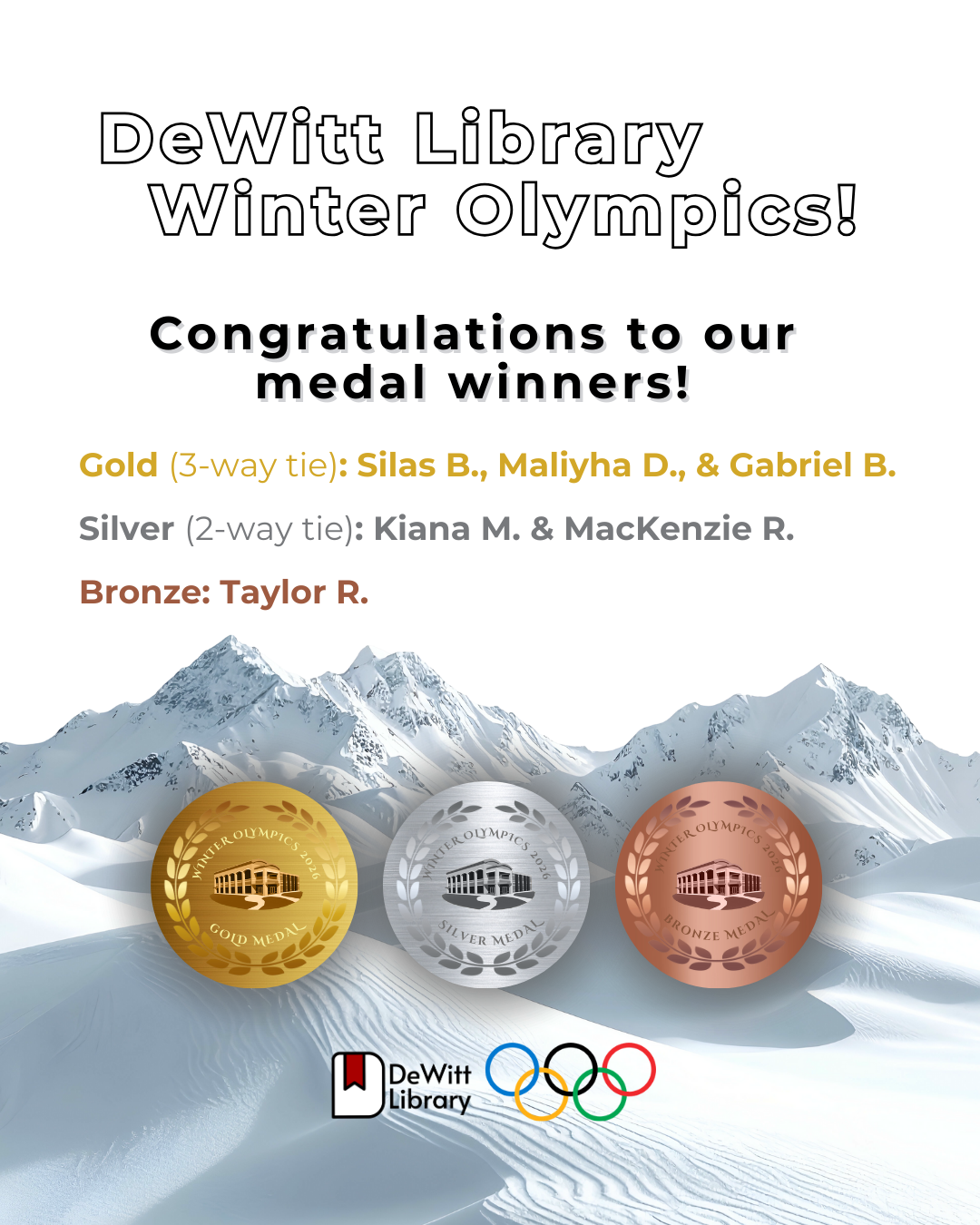 DeWitt Library Winter Olympics Medal Winners!